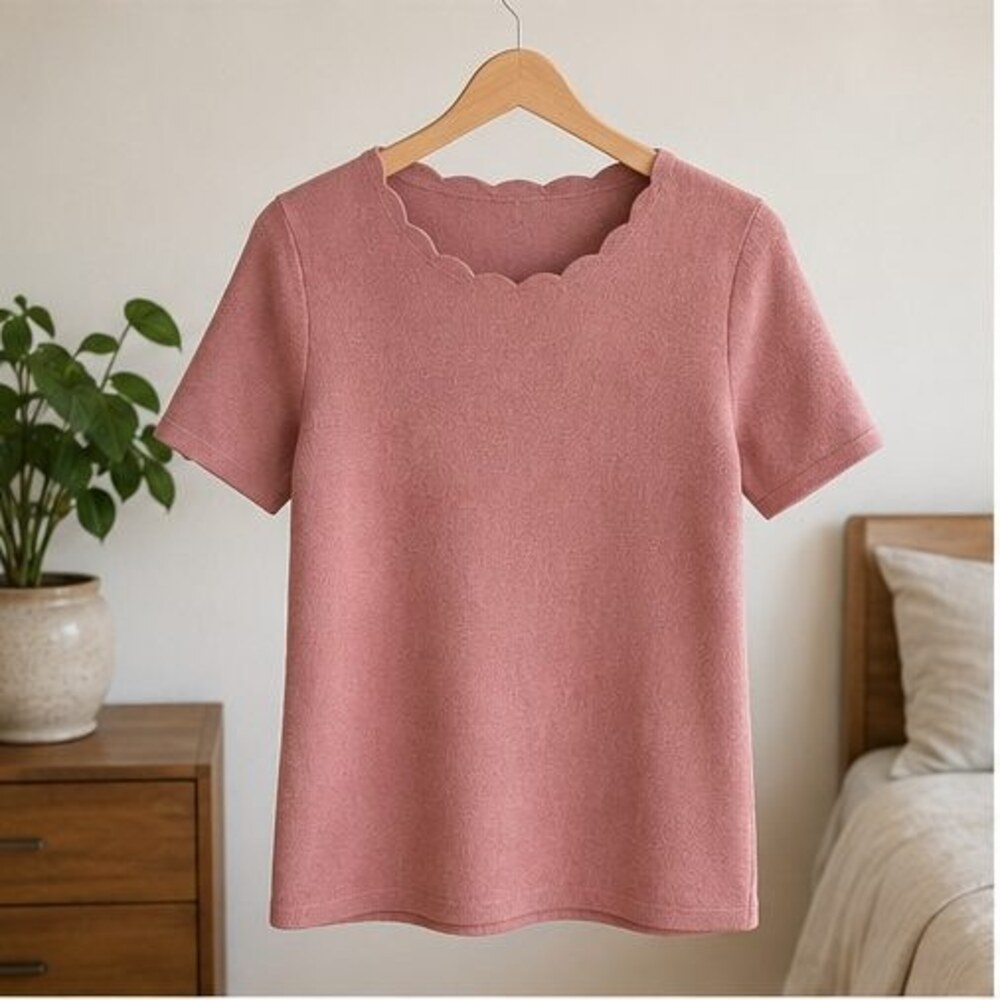 Rose Scallop Neck Knit Top